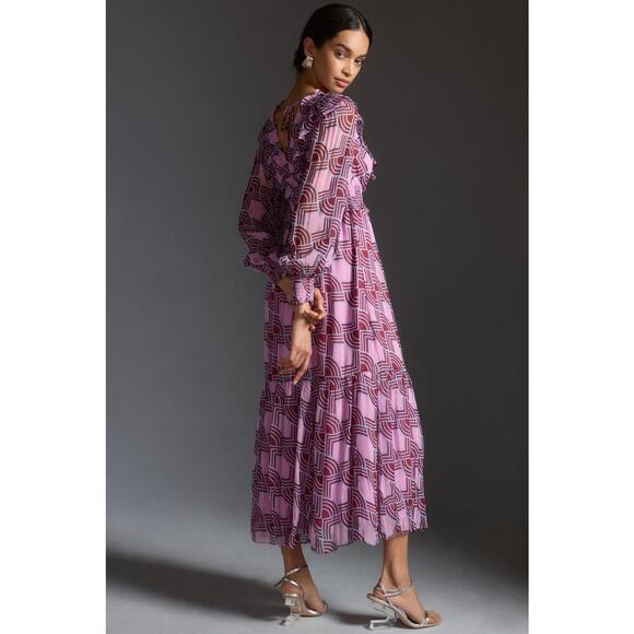 Anthropologie The Odetta Ruffled V-Neck Dress Multicolor Size L NWT - Picture 4 of 11